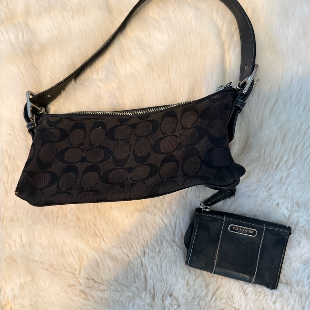 Coach Black Signature Shoulder Bag and Wallet Set